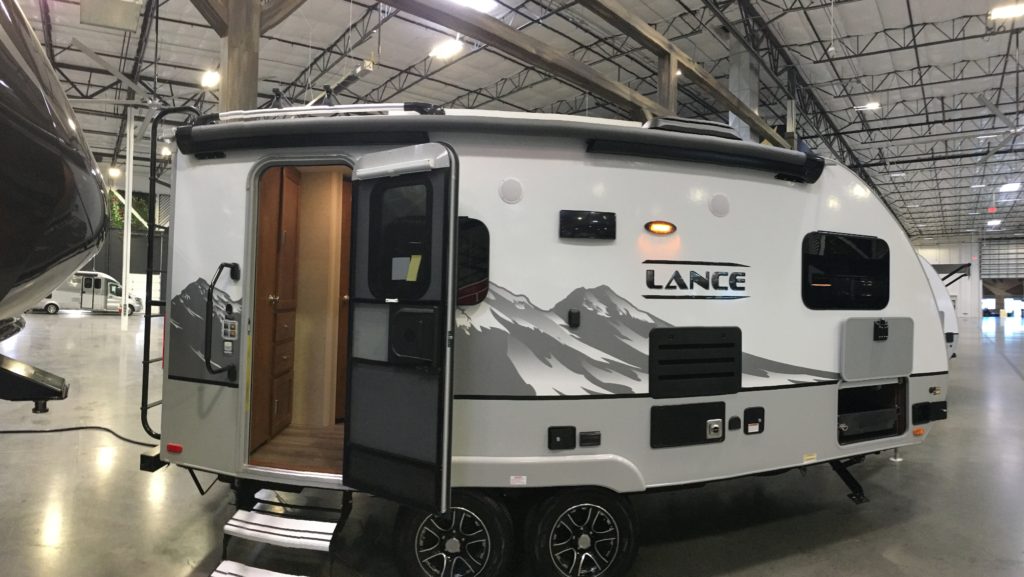 Lance travel trailer on showroom floor