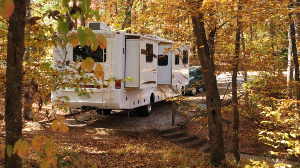 RV at campground in fall