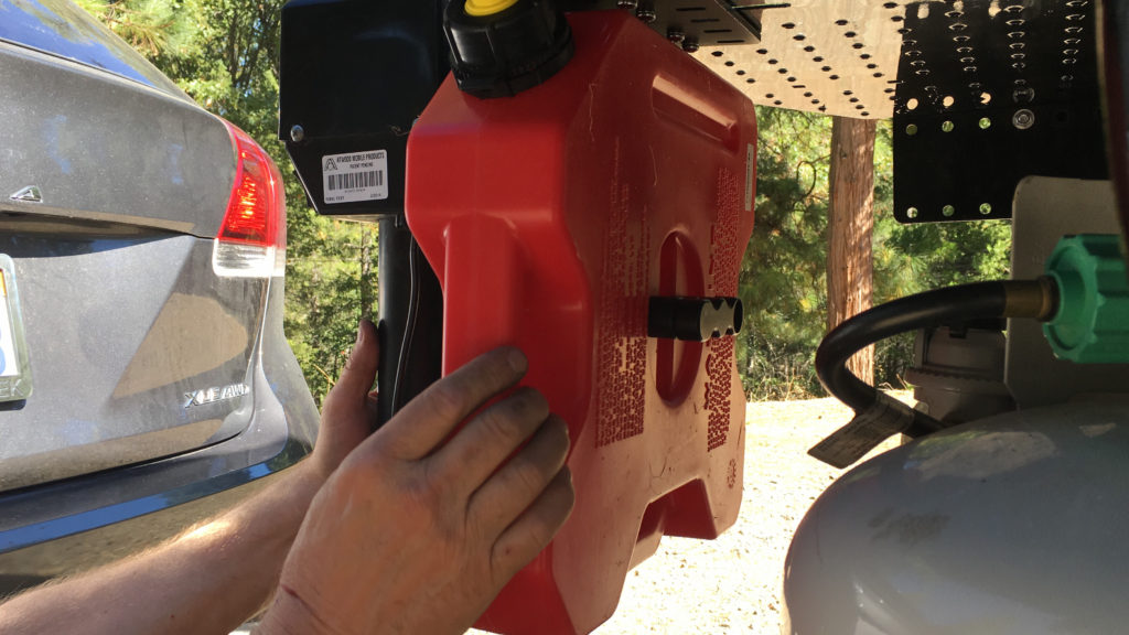 RotopaX gasoline container attached to our Stromberg Carlson Trailer Tray