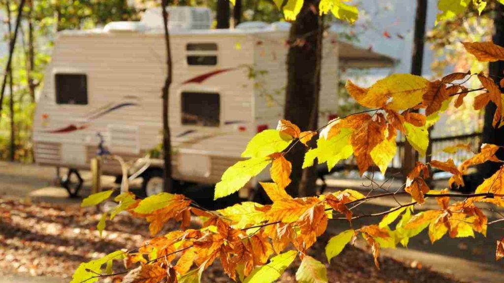 travel trailer in fall