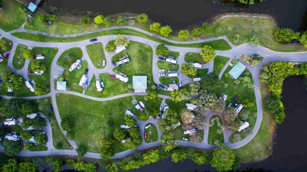 Overhead view of a campground