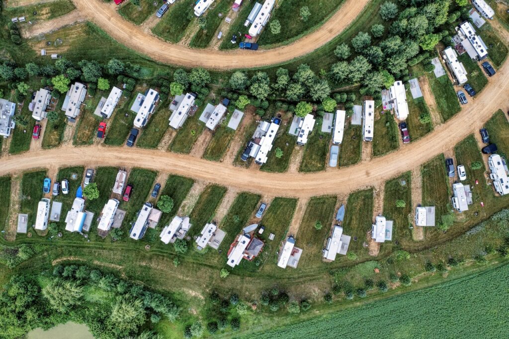 Overhead look at a campground