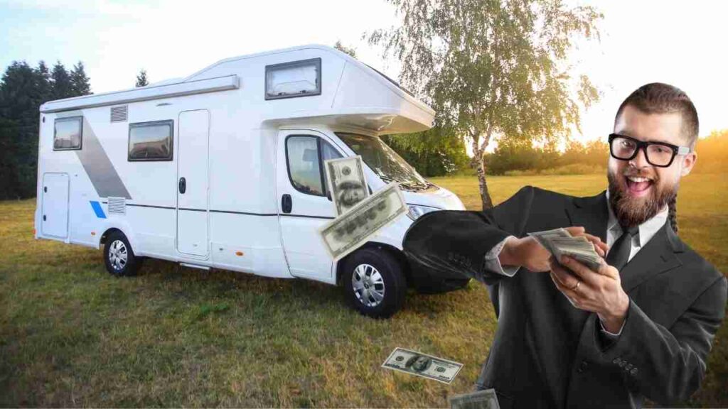 A man throws money in front of an RV