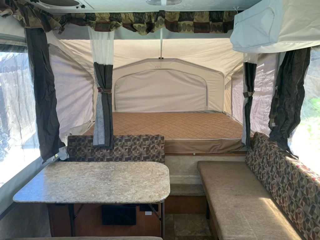 interior of a pop up tent trailer