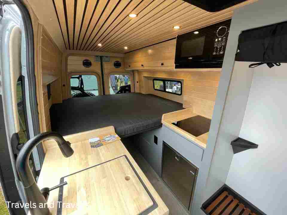 platform bed in a camper van