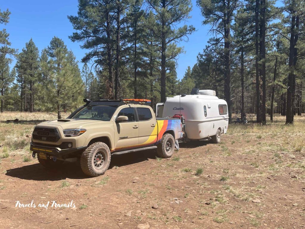 a 4-wheel drive tacoma tows a casita in Coconino National Forest