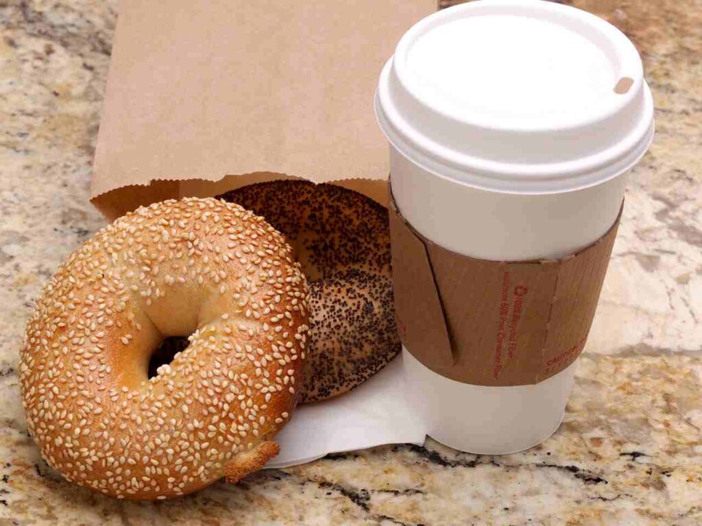 coffee and a bagel from take out