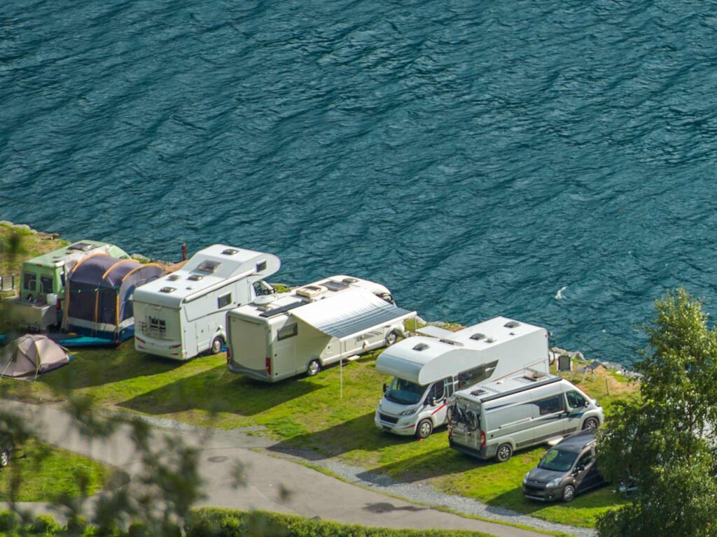 RVs at an rv park on the lake
