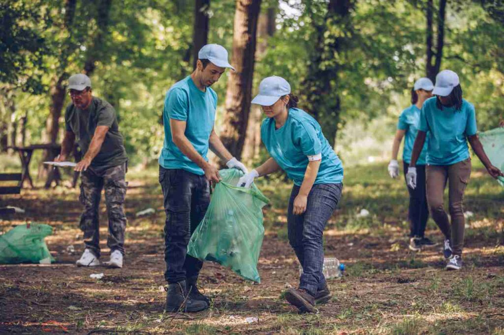 volunteers collecting trash