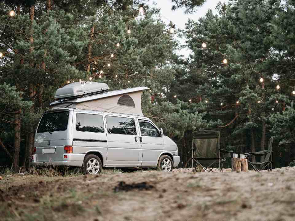 a van camps in the woods