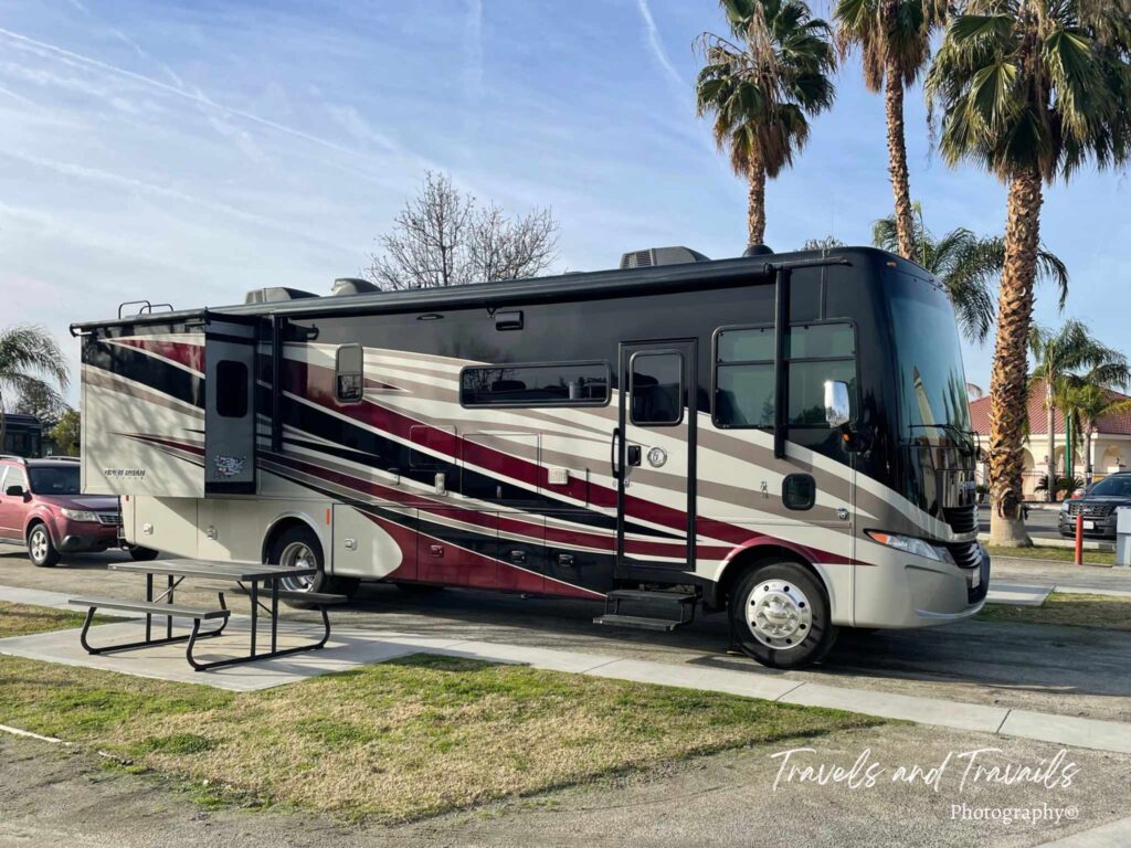 Class A motorhome at a campground
